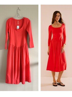 Free People Aelia Dress, Red, M, Boho Vacation NEW